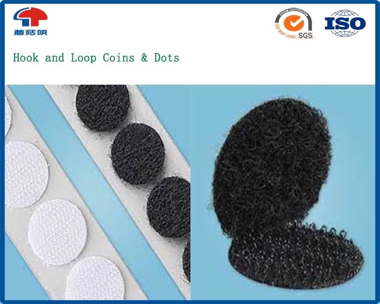 Sticky back Hook And Loop Coins , Black Hook and Loop dots Nylon / Polyester